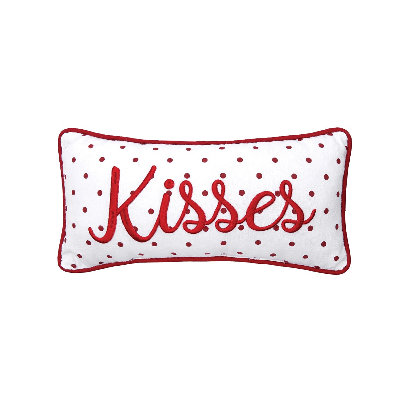 Kisses Dot Mini Embroidered Red Valentine's Day Accent Pillow 6" x 12"